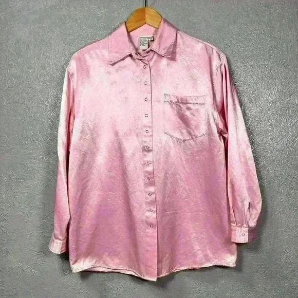 VINTAGE Newport News Silky Button Up Pajama Style Oversized Blouse Women Small - Picture 1 of 12